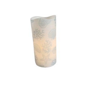 Ocean Beach Starfish Coral Seashell LED Flameless Wax Pillar Candle