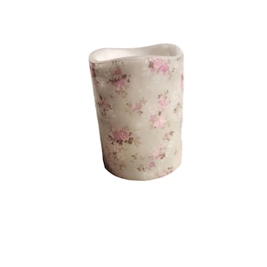 Pink Purple and Gray Floral LED Flameless Wax Pillar Candle