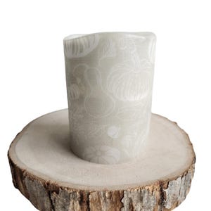 Gray and White Pumpkin and Gourd LED Flameless Wax Pillar Candle