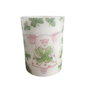 Cute Little Pigs with Clover LED Flameless Wax Pillar Candle