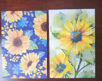 Juego de 8 tarjetas de felicitación en blanco con diseño de girasoles
