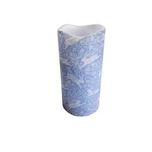 Vintage Easter Rabbit Blue and White LED Flameless Wax Pillar Candle