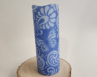 Blue and White Butterfly and Paisley LED Flameless Candle