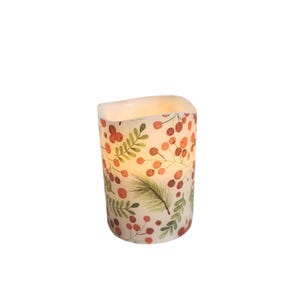 Christmas Holly Berries LED Flameless Wax Pillar Candle