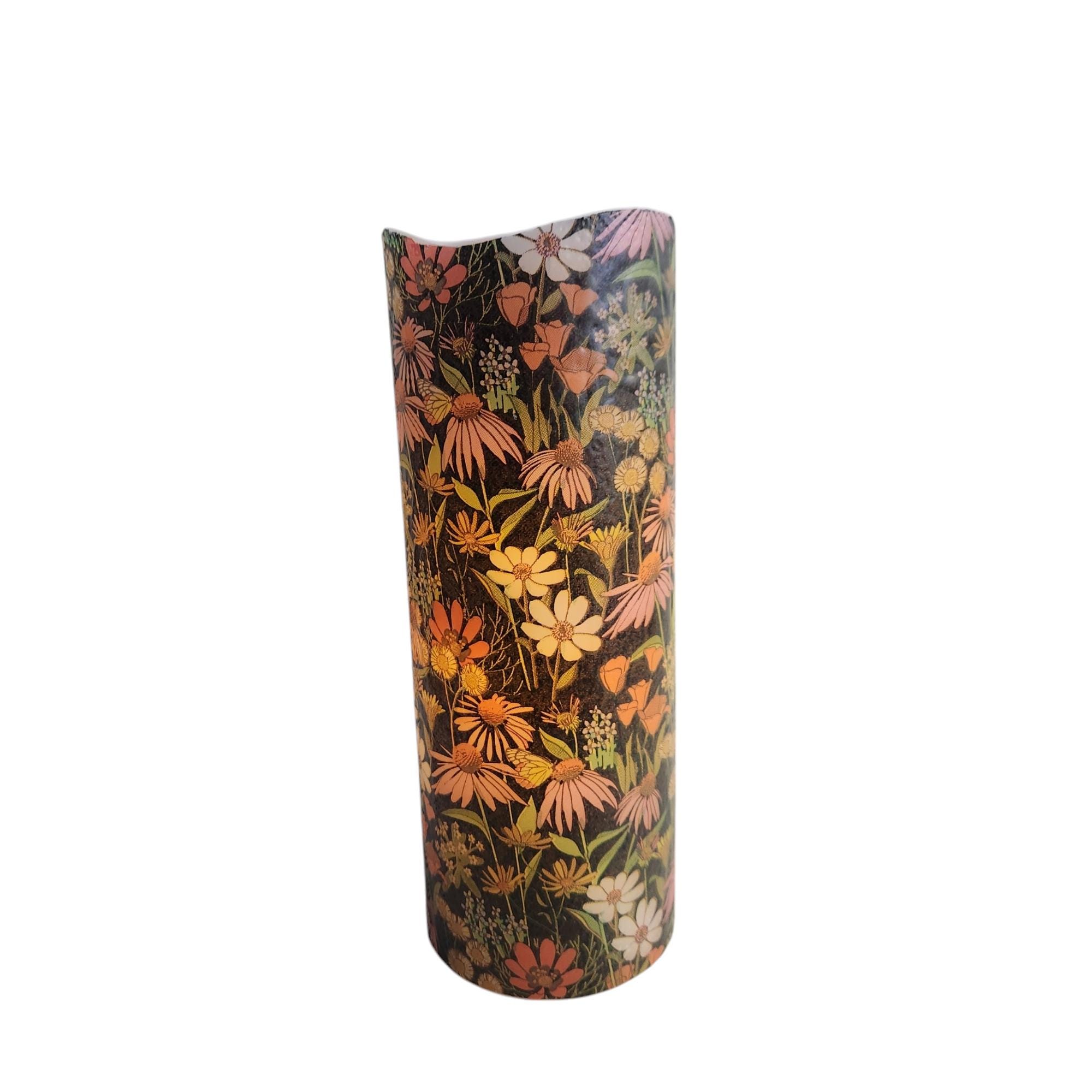 Black Floral LED Flameless Wax Pillar Candle
