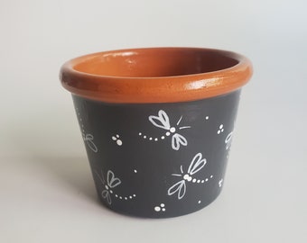 Dragonfly Planter Pot Hand Painted 3.5" Short