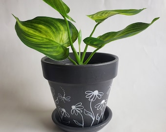 Chalkboard Daisies Hand Painted Flower Pot Planter