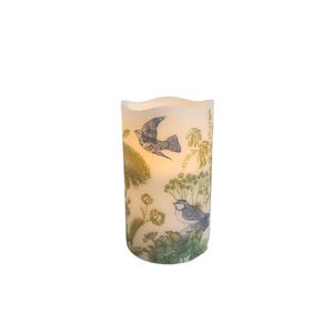 Bluebirds and Wildflowers  LED Flameless Wax Pillar Candle