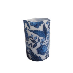 Blue and White Floral LED Flameless Candle