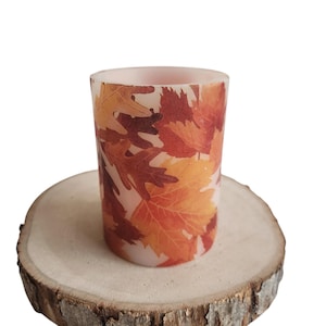 Fall Autumn LED Flameless Wax Pillar Candle Fall Leaves