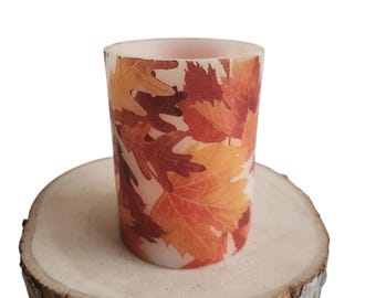 Fall Autumn LED Flameless Wax Pillar Candle Fall Leaves