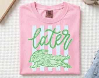 Later Gator T Shirt | Graphic Tee | Everyday Tee | Comfort Colors | Comfort Color Everyday Style | Preppy Gator | Striped Shirt