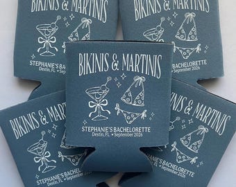Bikinis and Martinis Can Cooler | Bachelorette Can Cooler | Bachelorette Trip | Bikinis & Martinis | Custom Can Cooler | Personalized