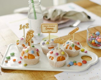 Juego de tapones para muffins 'Einschulung', personalizable