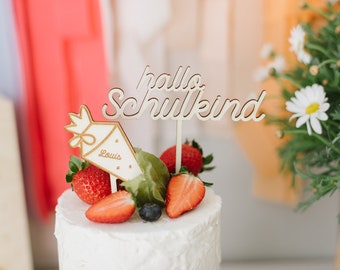 Cake Topper 'Hello Schoolchild + Name' made of wood