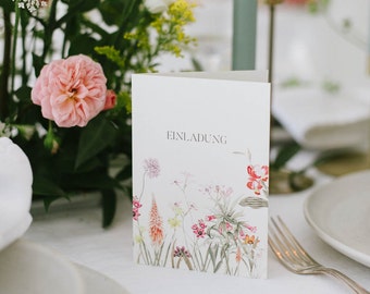 5 Einladungskarten 'Elegant Flowers' | Klappkarte | mit Kuvert | Hochzeitseinladung | Geburtstag  | Blumenwiese  |  Sommer  | Garten