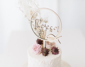 Cake topper 'Theresa' made of wood wreath with fish + name
