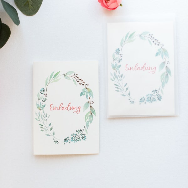 5 invitation cards floral | Folding card | with envelope | Baptism invitation | Communion | Birthday