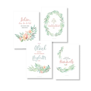 Battesimi set da cartolina floreali | Battesimo | Decorazione battesimale | Proprietà Watercolor | Calligrafia