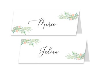 Name card christening floral | Decoration for Baptism | Place card | Buffet labeling | Watercolour paint