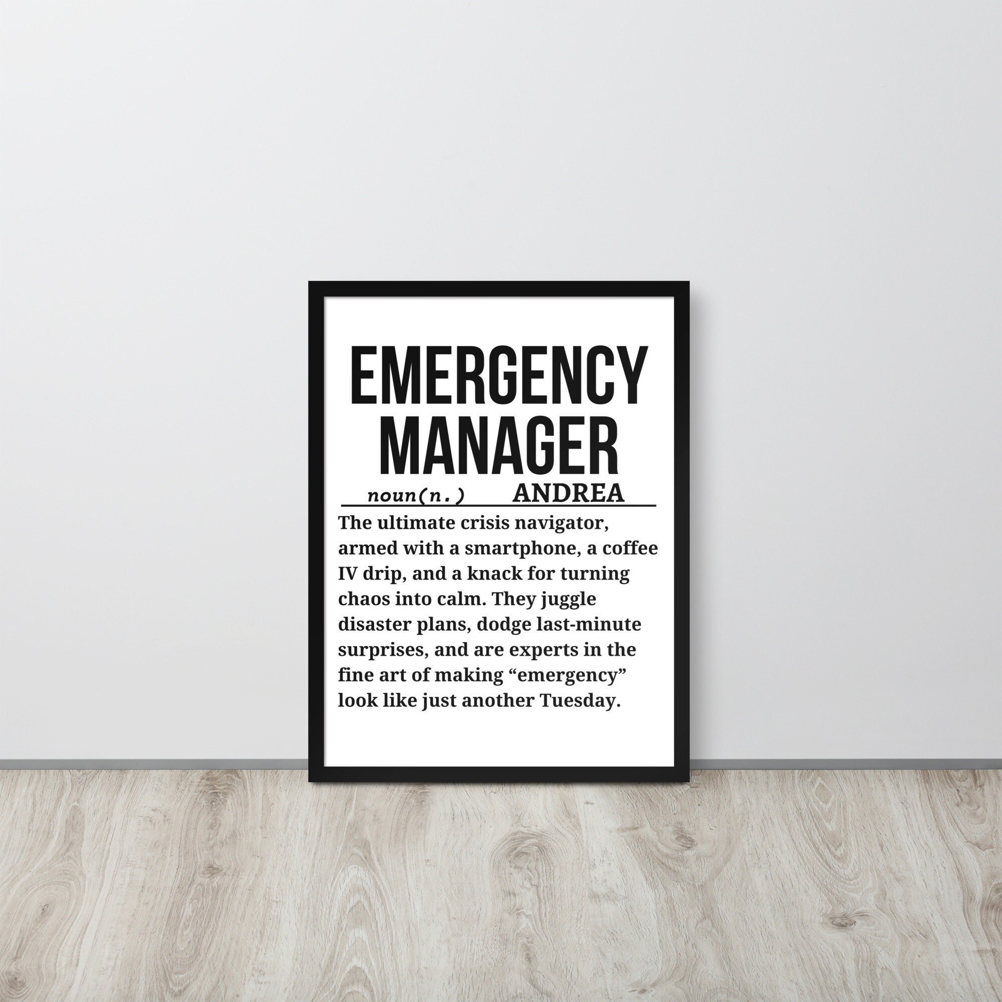 Emergency Manager Framed Poster, Disaster Preparedness, Safety Professional, Crisis Management