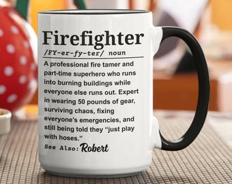 Tasse à café décorative pompier, cadeau pour pompier, appréciation des pompiers, tasse avec anse noire, cadeau pour amateur de café, tasse inspirante 11 oz