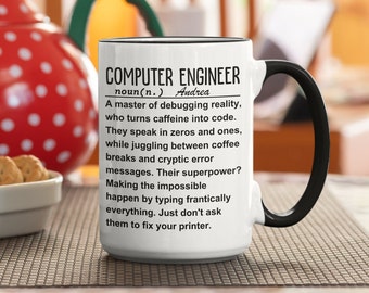 Taza con la definición de ingeniero informático: regalo tecnológico para programadores