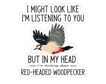 Woodpecker sticker, Bird lover gift, Forest bird art, Birdwatching, Vinyl bird decal, Red head bird