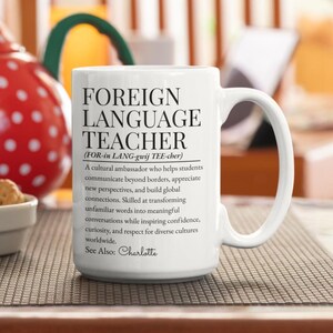 Mug professeur de langues étrangères, tasse à café pour professeur d'anglais langue seconde, cadeau linguiste