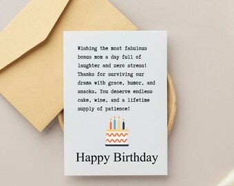 Funny Stepmom Birthday Card, Hilarious Bonus Mom Greeting Card for Her Special Day