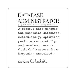 Adesivo con definizione di Amministratore di database / Adesivo quadrato, adesivo per laptop, umorismo tecnologico