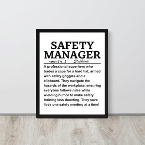 Safety Manager Framed poster, Safety wall decor, Workplace safety art, Manager gift