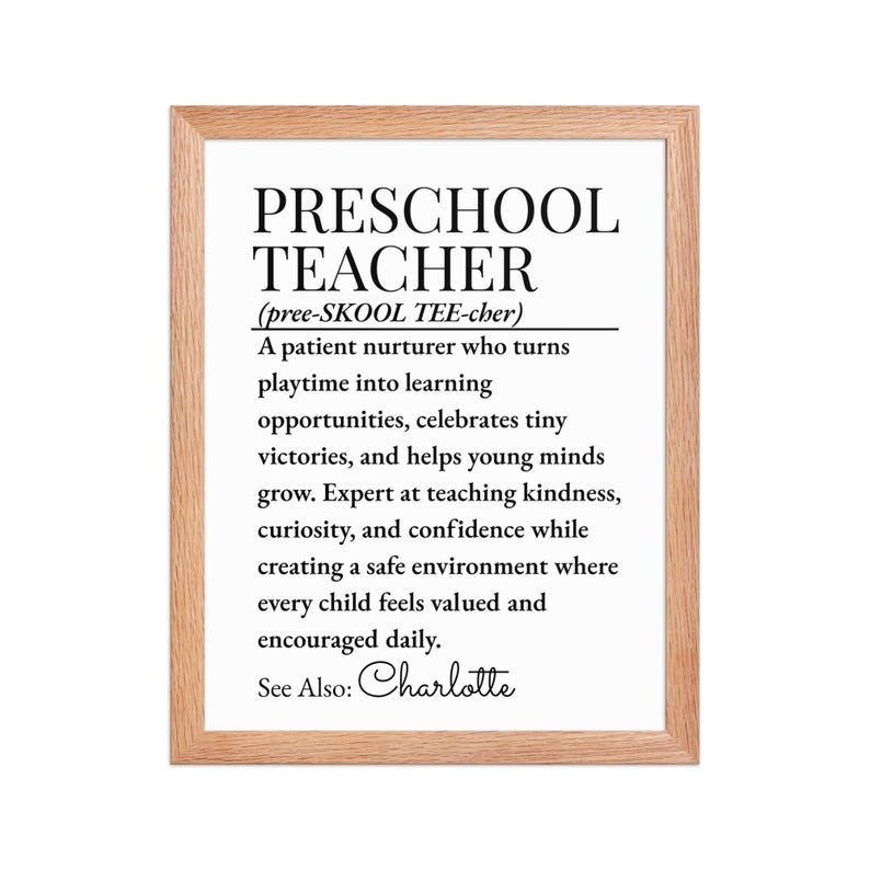Preschool Teacher Definition Framed Poster, Classroom Decor