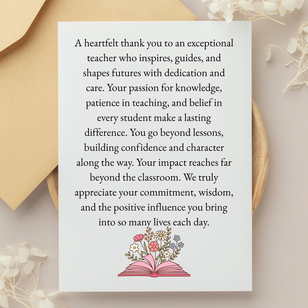 Teacher Appreciation Card | Heartfelt Thank You (digital Download) - Etsy
