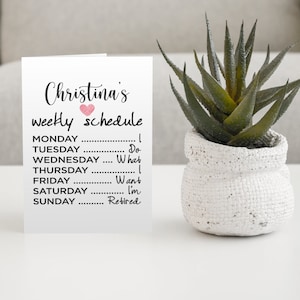 Cadeau de retraite amusant | Carte de retraite | Bonne retraite | Programme hebdomadaire de retraite | Svg horaire hebdomadaire retraite