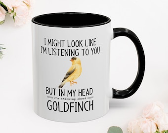 Taza de jilguero, regalo para amantes de las aves, taza de pájaro amarillo, taza de café de pinzón, taza de observación de aves, taza de arte de aves, taza de cerámica de pájaro