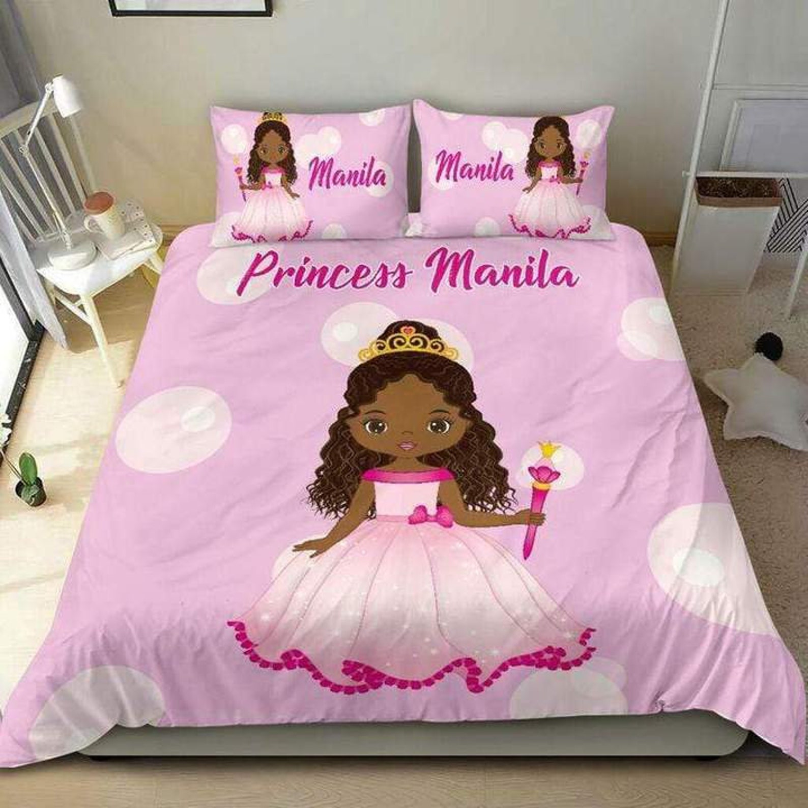 Princess Black Girl Custom Duvet Cover Bedding Set With Name Etsy