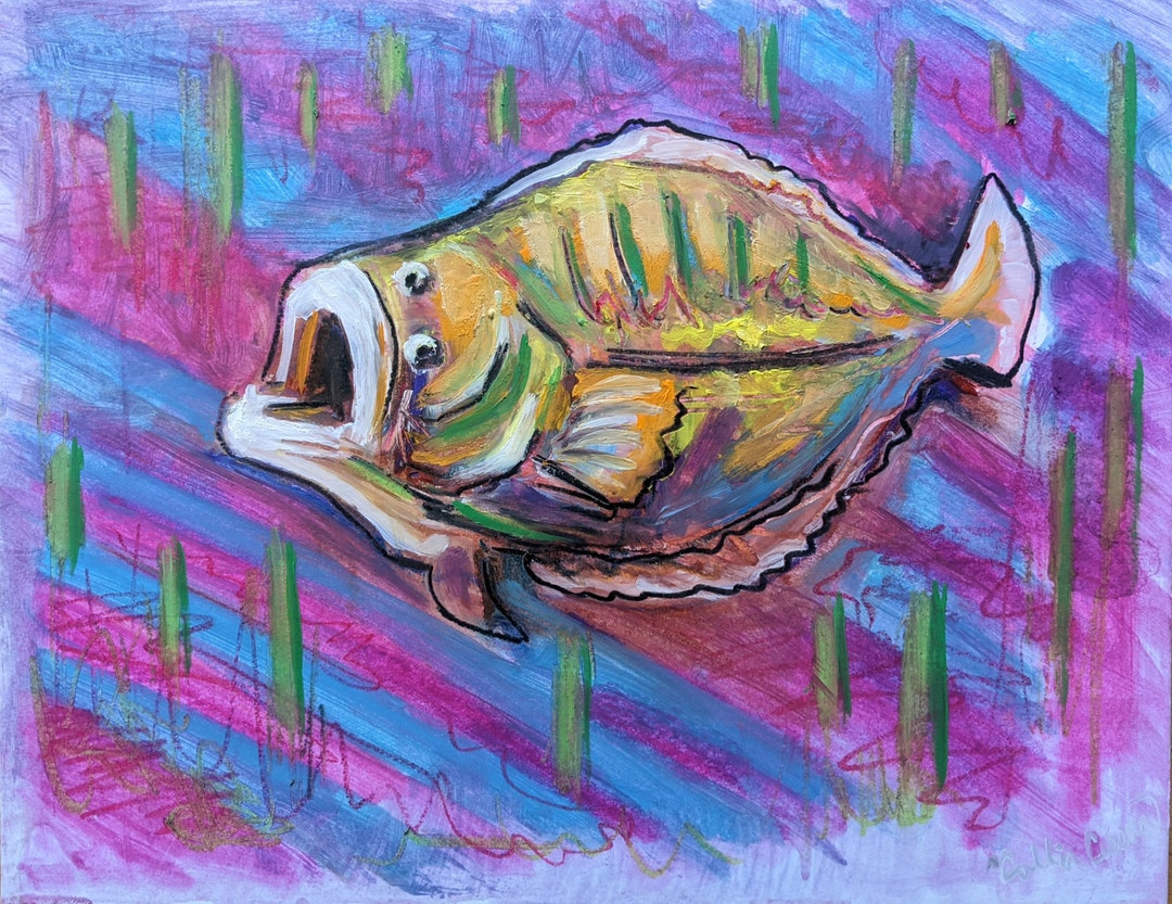 Flounder Oil Pastel and Paint on Cardstock 11 X 14 by Collin Etsy