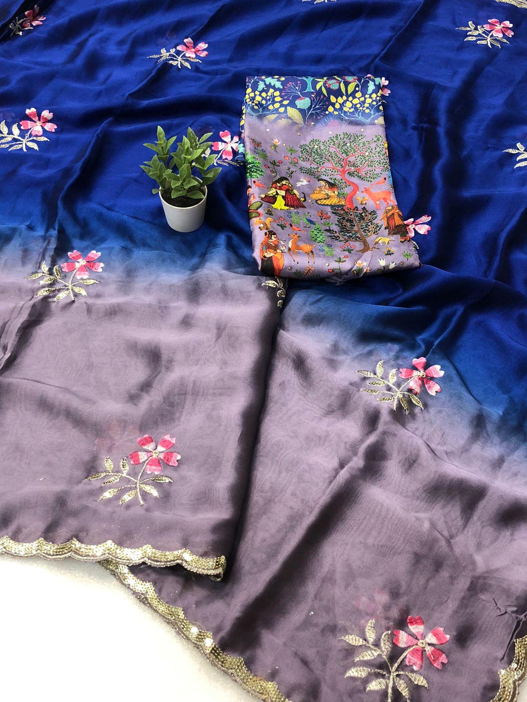 Blooming Rangoli Silk Fabric Along With Designer Beautiful Embroidery ...