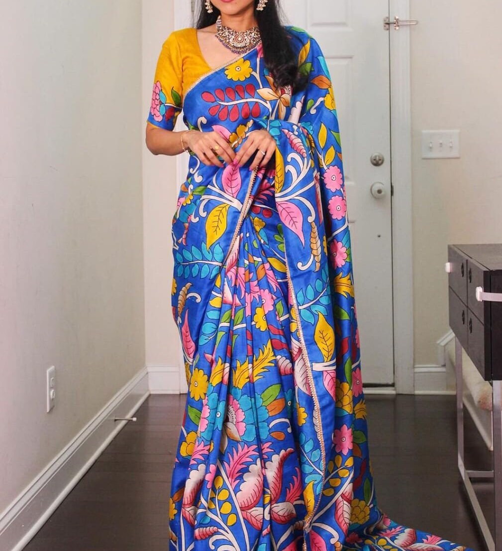 Women Party Wear Paddinng Shadded Print Chinnon Silk Saree with Un Sttiched Blouse