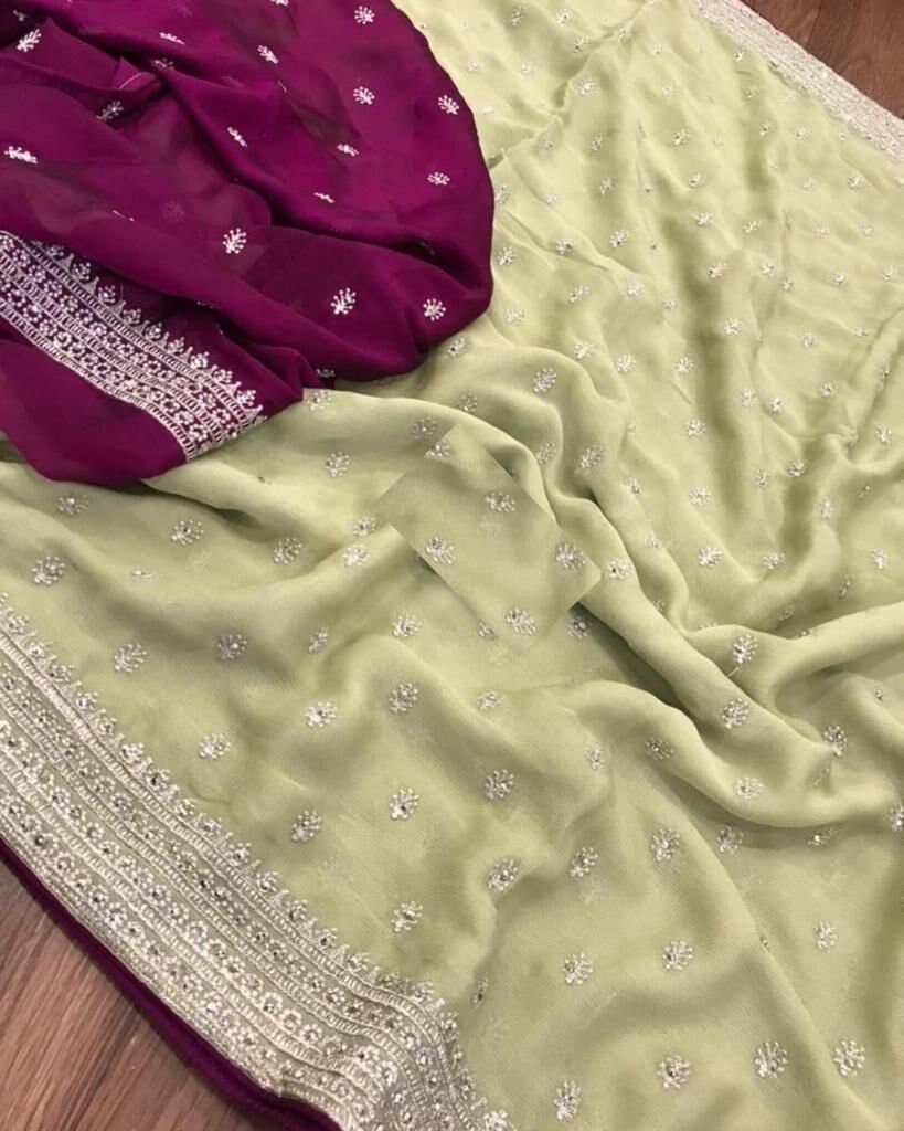 Pink Butter Chiffon Saree main image 0