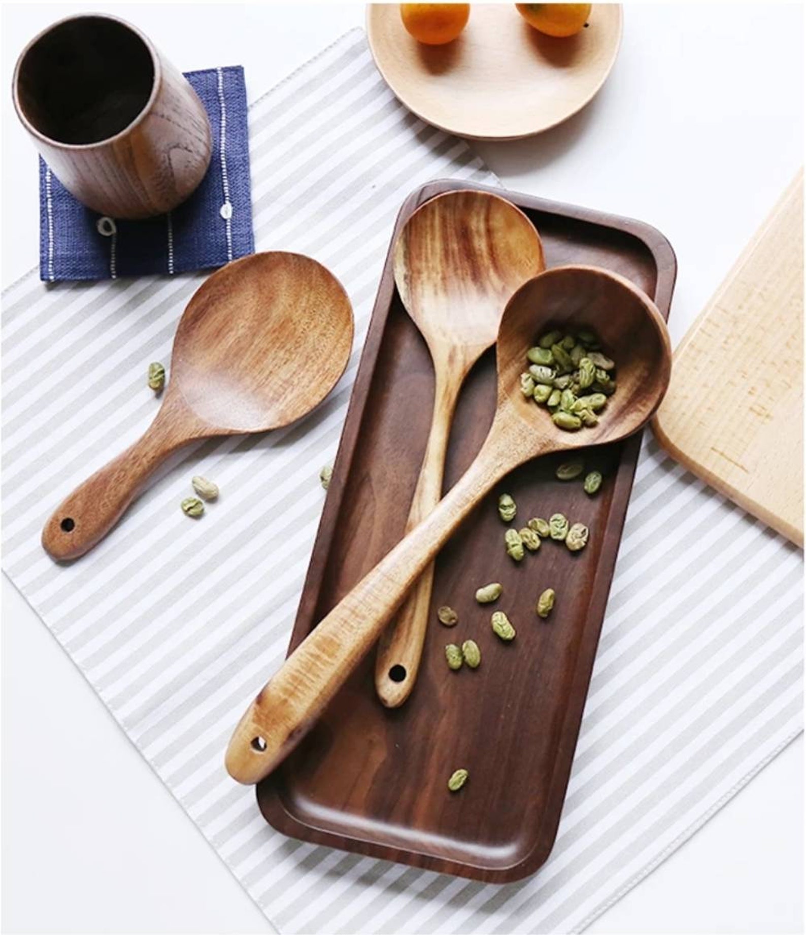 7 Piece Set Natural Teak Wood Cooking Utensils Etsy