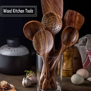 7 Piece Set Natural Teak Wood Cooking Utensils