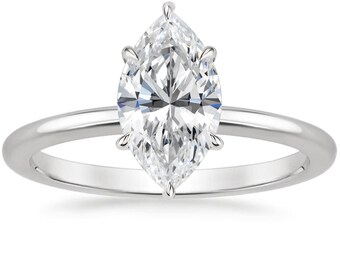1.50 CT Marquise Moissanite Engagement Ring Wedding Bridal Jewelry Solid Gold Silver Solitaire Halo Antique Vintage Anniversary Promise Gift