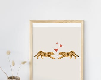 Cheetah art, retro art, funky art, digital prints, home decor, wall art, dorm decor, fun prints, posters