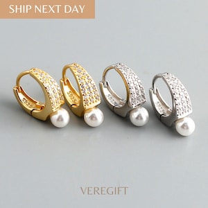 Pearl Hoop Earrings: 18k Gold Plated Sterling Silver, Minimalist Style