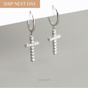 Cross Hoop Earrings: 18k Gold Plated Sterling Silver, Minimalist Gift