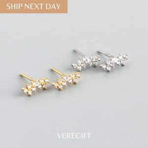 Crystal Stud Earrings: 18k Gold Plated Sterling Silver Minimalist Jewelry