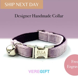 Personalized Velvet Cat Collar: Custom Engraved Kitten Puppy Collar with Bell
