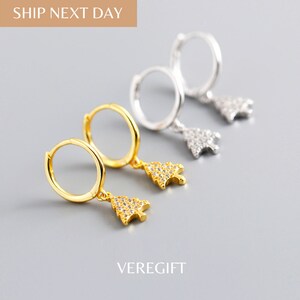 Christmas Tree Hoop Earrings: 18k Gold Plated Sterling Silver